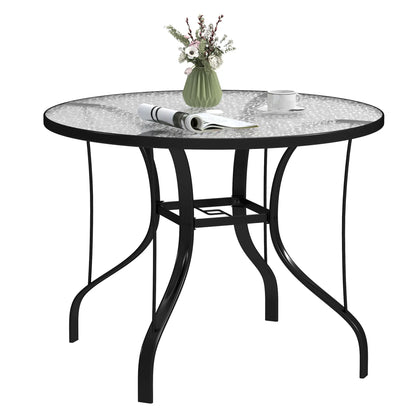 Outsunny Tempered Glass Top Round Outdoor Dining Table with Parasol Hole, 96.5 x 96.5 x 71 cm 
