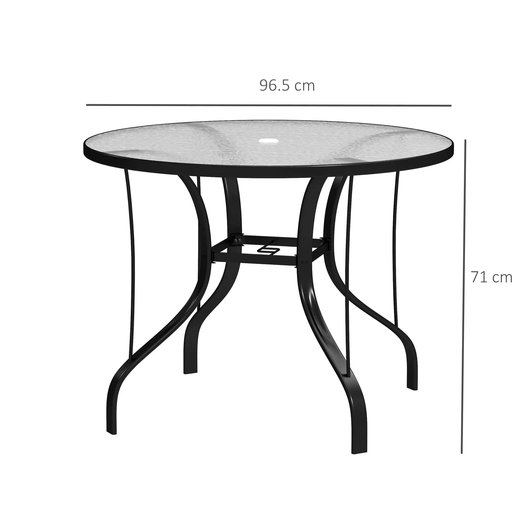 Outsunny Tempered Glass Top Round Outdoor Dining Table with Parasol Hole, 96.5 x 96.5 x 71 cm 