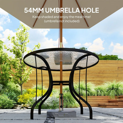 Outsunny Tempered Glass Top Round Outdoor Dining Table with Parasol Hole, 96.5 x 96.5 x 71 cm 