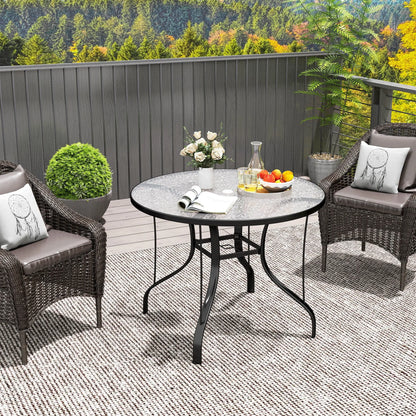 Outsunny Tempered Glass Top Round Outdoor Dining Table with Parasol Hole, 96.5 x 96.5 x 71 cm 