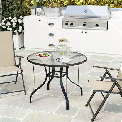 Outsunny Tempered Glass Top Round Outdoor Dining Table with Parasol Hole, 96.5 x 96.5 x 71 cm 