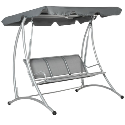 Outsunny Three Person Steel Outdoor Porch Swing Chair Bench w/ Canopy Cover Grey 