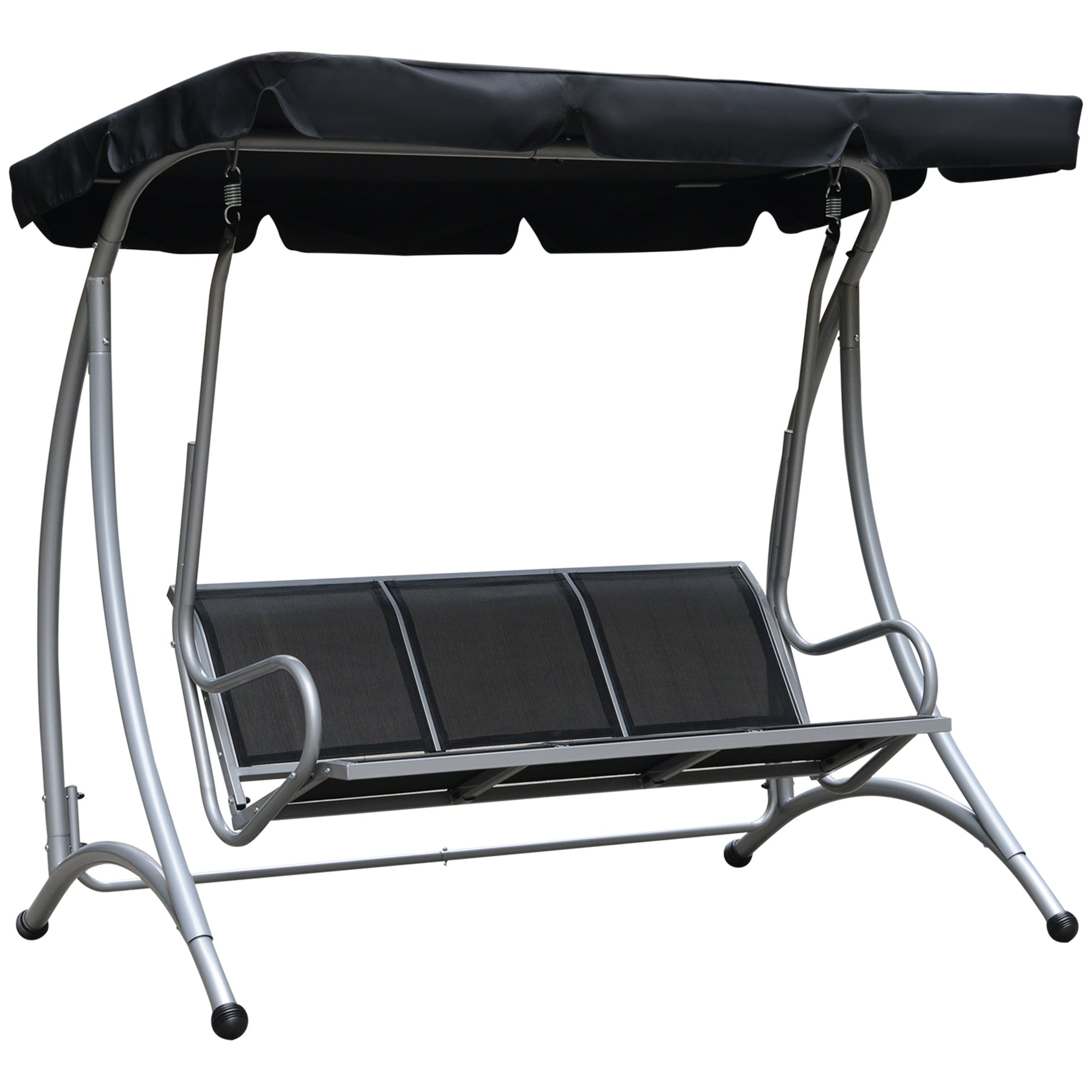 Outsunny Three Person Steel Outdoor Porch Swing Chair Bench with Canopy Cover - Black 