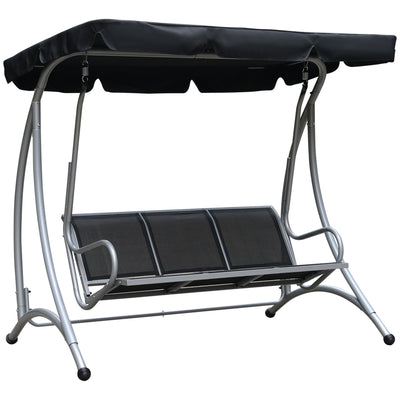 Outsunny Three Person Steel Outdoor Porch Swing Chair Bench with Canopy Cover - Black 