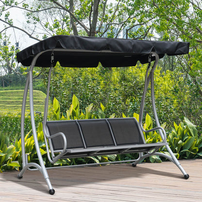 Outsunny Three Person Steel Outdoor Porch Swing Chair Bench with Canopy Cover - Black 