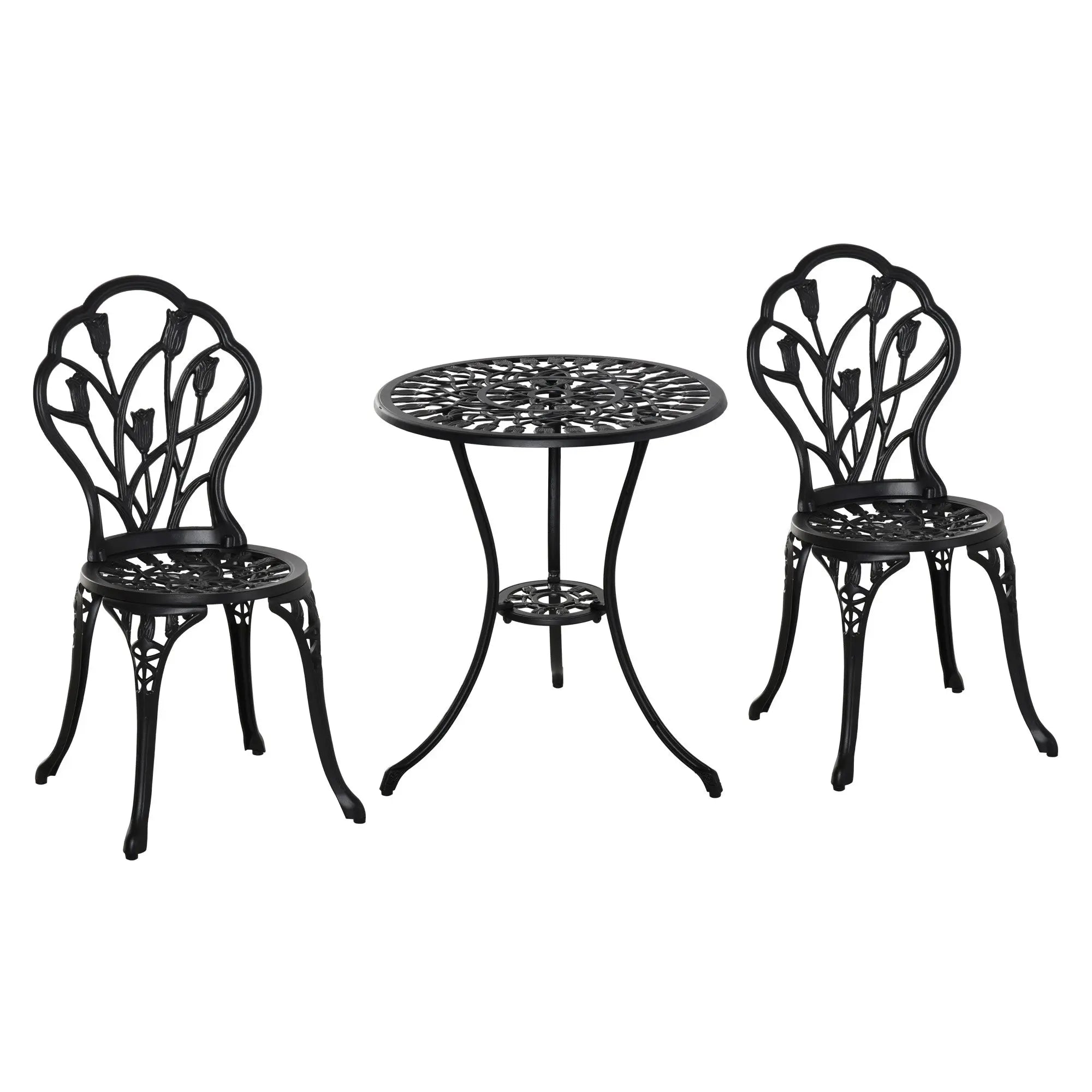 Outsunny Three-Piece Aluminium Floral Bistro Garden Set - Black 