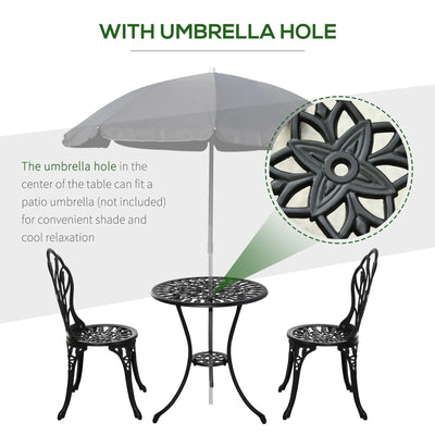 Outsunny Three-Piece Aluminium Floral Bistro Garden Set - Black 