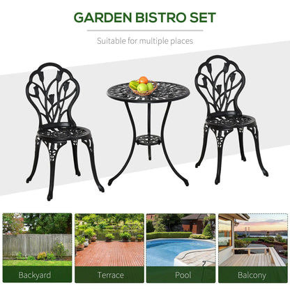 Outsunny Three-Piece Aluminium Floral Bistro Garden Set - Black 