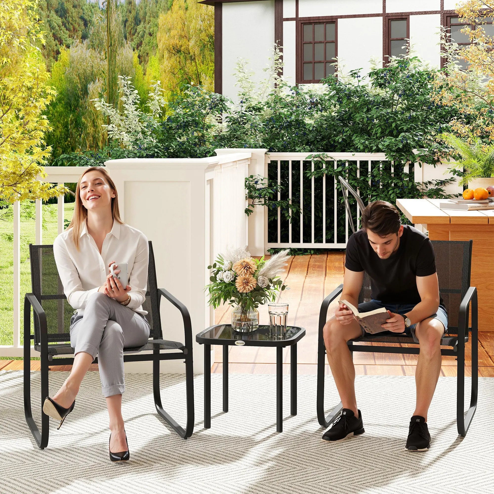 Outsunny Three-Piece Garden Seating Set - Black 