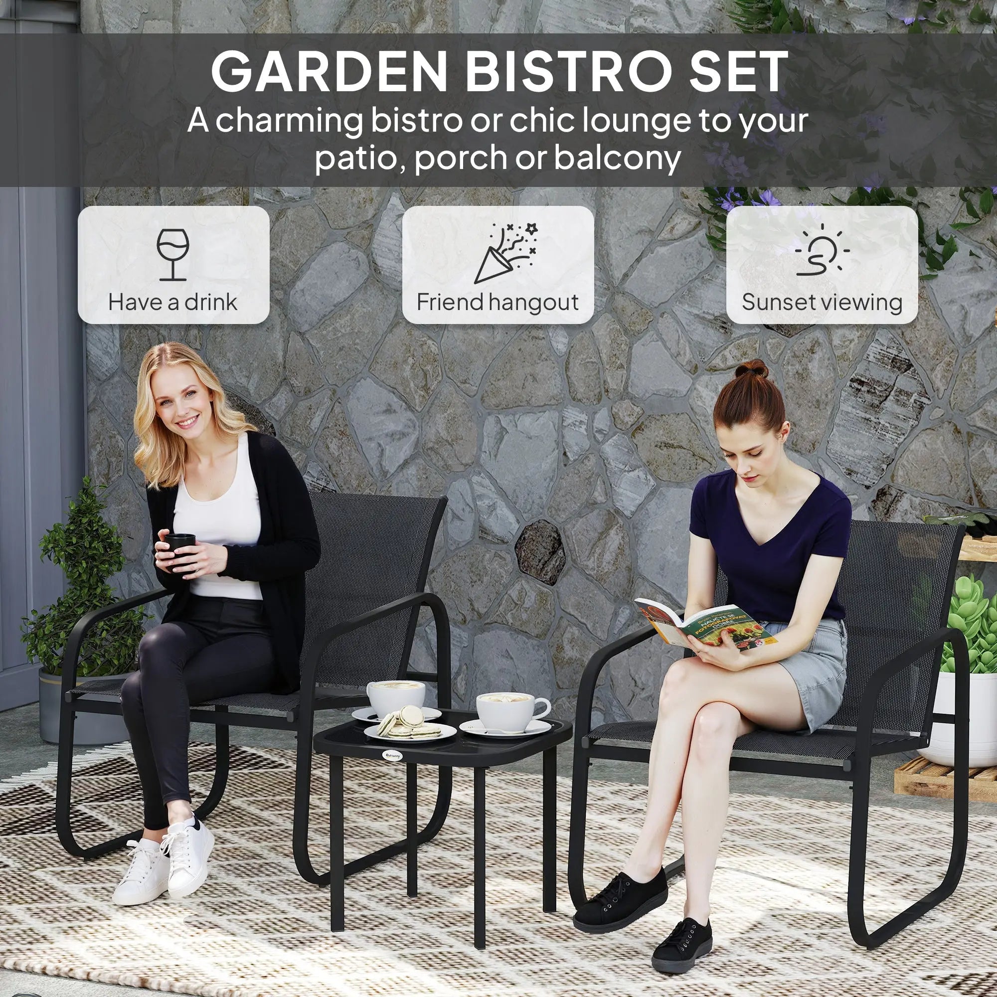 Outsunny Three-Piece Garden Seating Set - Black 