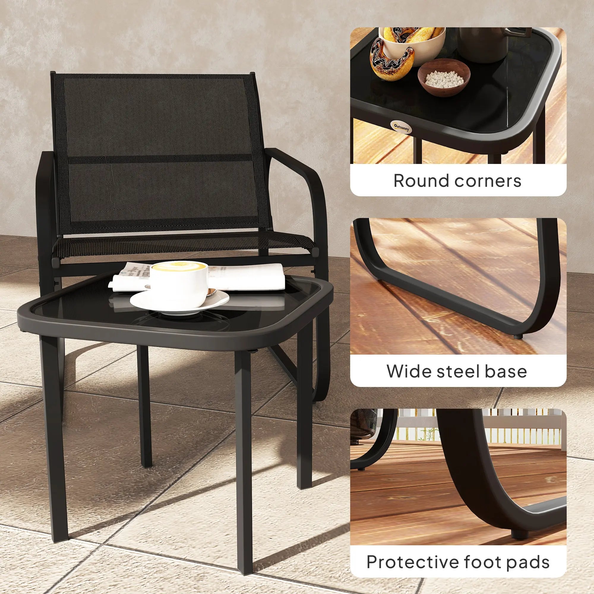 Outsunny Three-Piece Garden Seating Set - Black 