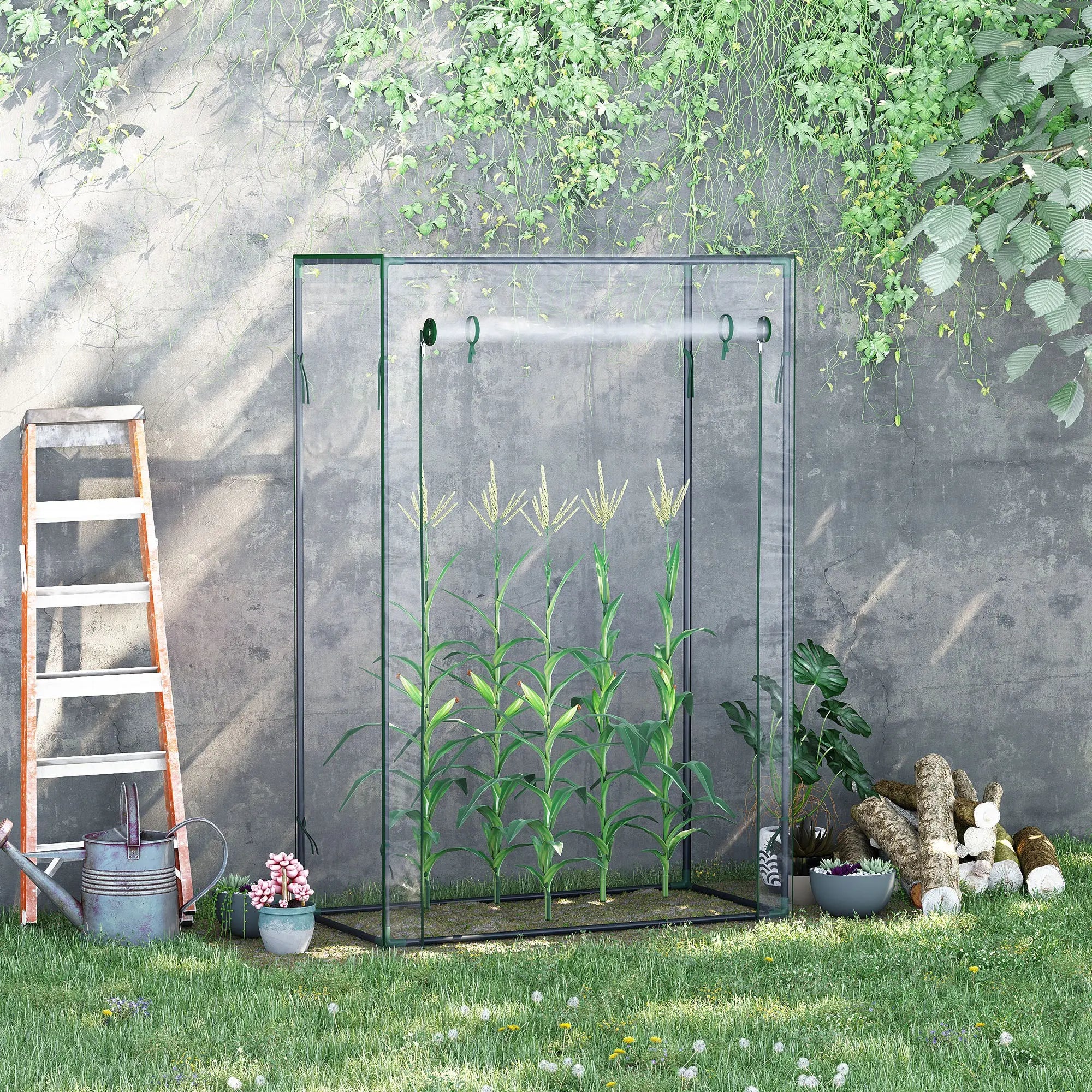 Outsunny Tomato Greenhouse with Roll-up Door, Mini Greenhouse with PVC Cover, Outdoor Grow House Small Green House for Yard, Balcony, Garden, 100 x 50 x 150cm, Transparent 