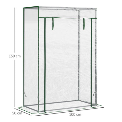 Outsunny Tomato Greenhouse with Roll-up Door, Mini Greenhouse with PVC Cover, Outdoor Grow House Small Green House for Yard, Balcony, Garden, 100 x 50 x 150cm, Transparent 
