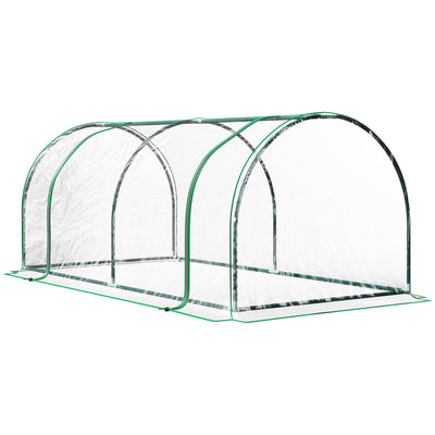 Outsunny Tunnel Greenhouse Green Grow House for Garden Outdoor, Steel Frame, PE Cover, Transparent, 200 x 100 x 80cm 