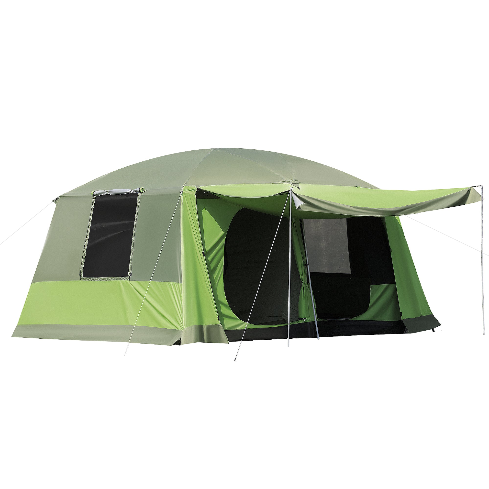 Outsunny Tunnel Tent Camping Shelter w/ Porch, Two Rooms, Lamp Hook, Portable Carry Bag 