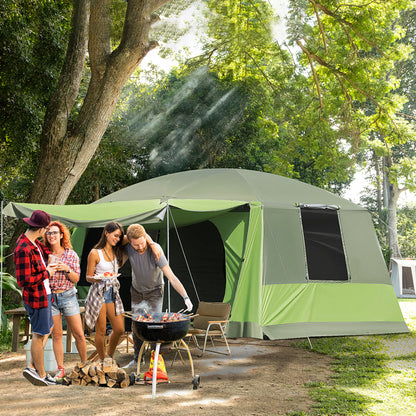 Outsunny Tunnel Tent Camping Shelter w/ Porch, Two Rooms, Lamp Hook, Portable Carry Bag 