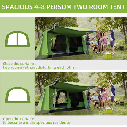 Outsunny Tunnel Tent Camping Shelter w/ Porch, Two Rooms, Lamp Hook, Portable Carry Bag 
