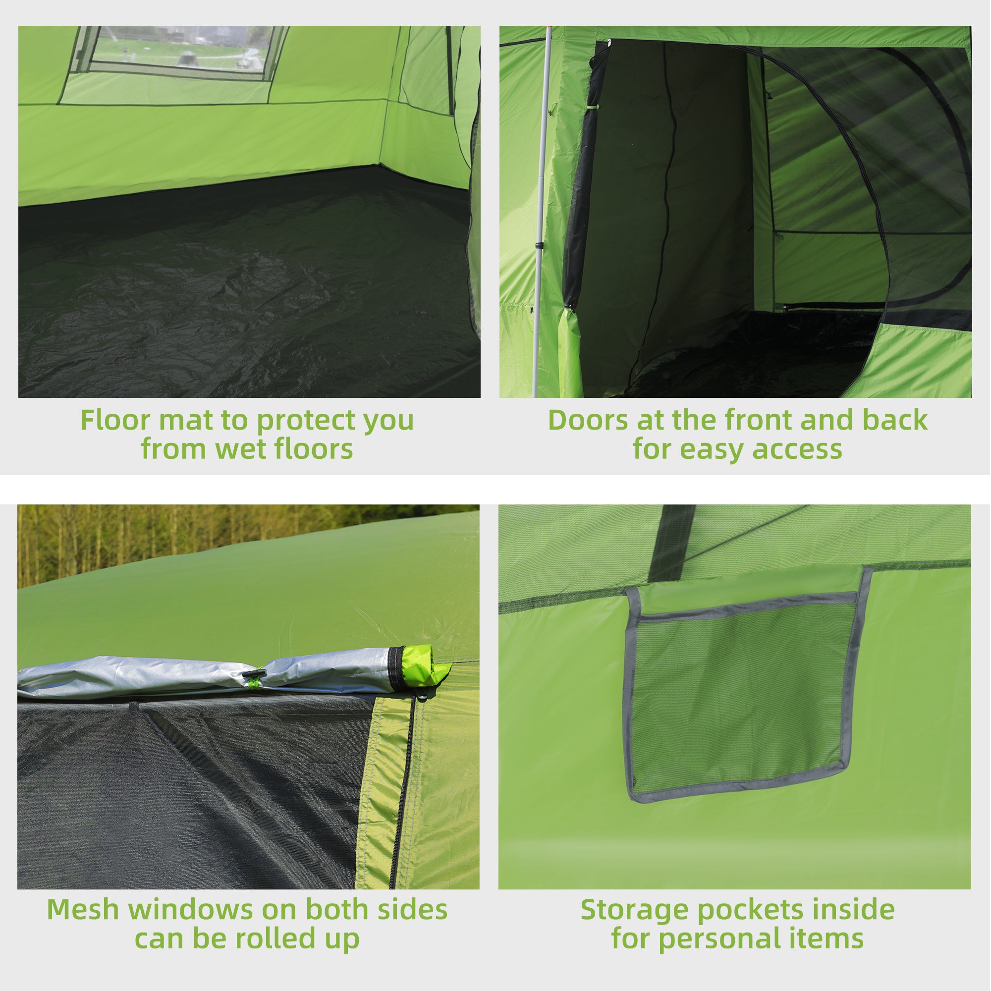 Outsunny Tunnel Tent Camping Shelter w/ Porch, Two Rooms, Lamp Hook, Portable Carry Bag 
