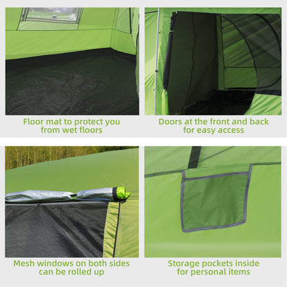 Outsunny Tunnel Tent Camping Shelter w/ Porch, Two Rooms, Lamp Hook, Portable Carry Bag 