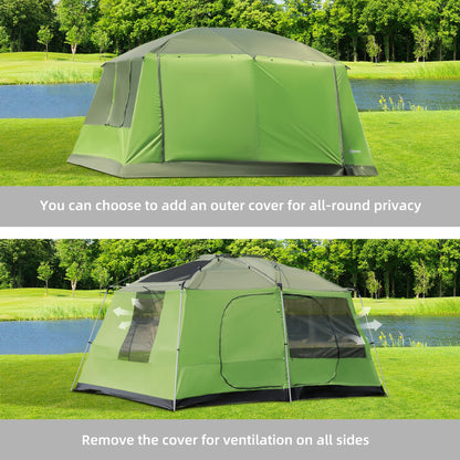 Outsunny Tunnel Tent Camping Shelter w/ Porch, Two Rooms, Lamp Hook, Portable Carry Bag 