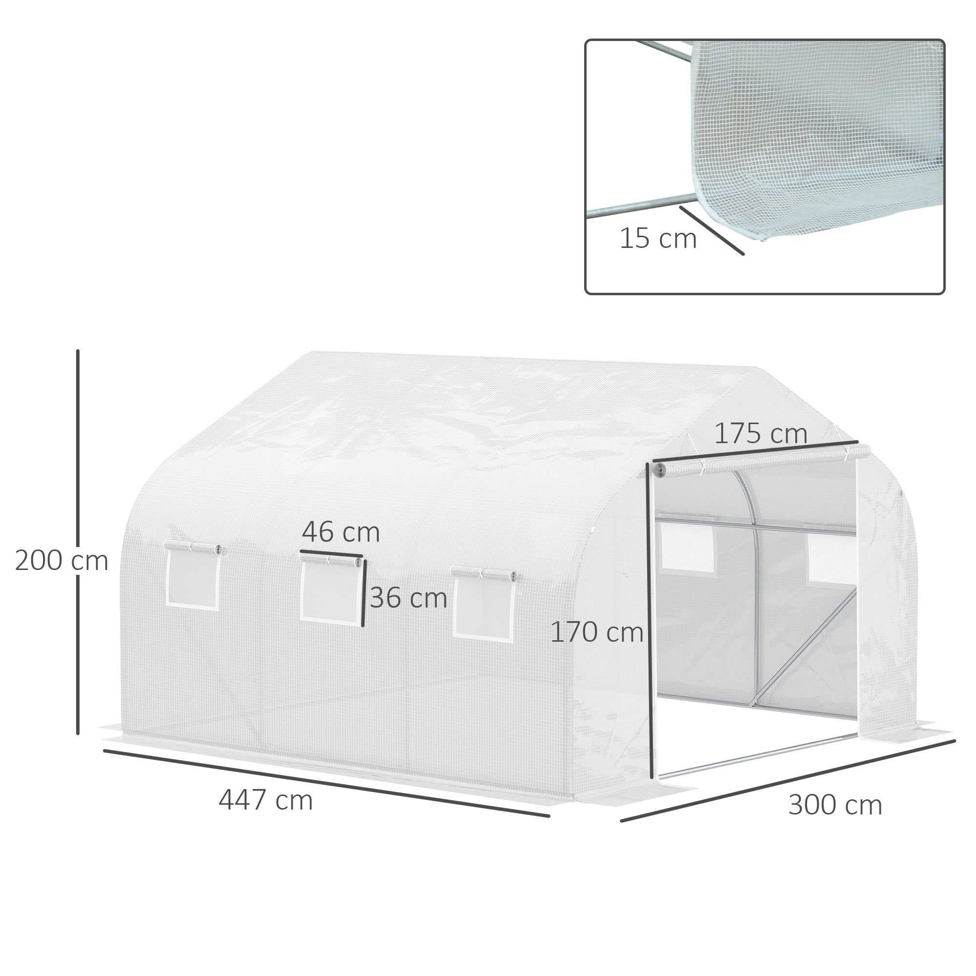 Outsunny Walk In Greenhouse Cover Replacement Plant Growhouse PE Cover 4.5x3x2m White 