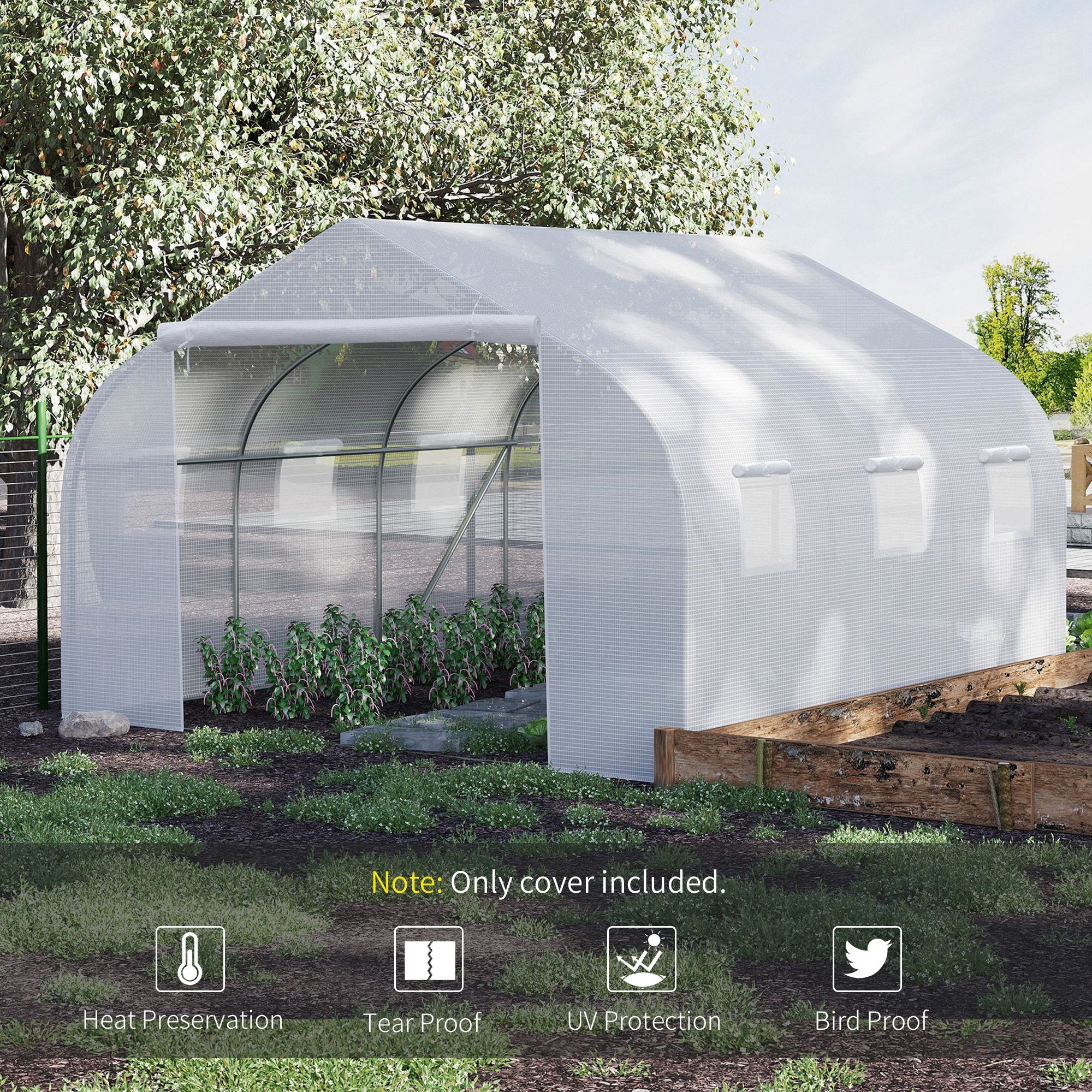 Outsunny Walk In Greenhouse Cover Replacement Plant Growhouse PE Cover 4.5x3x2m White 