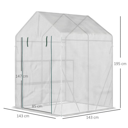 Outsunny Walk In Greenhouse with 2 Tier Shelf, Portable Gardening Plant Grow House with Roll up Zip Panel Door, Reinforced PE Cover, 143 x 143 x 195cm, Green 