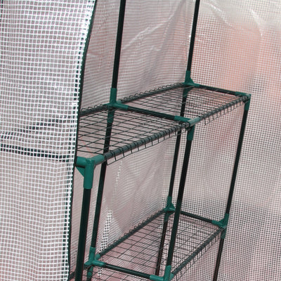 Outsunny Walk In Greenhouse with 2 Tier Shelf, Portable Gardening Plant Grow House with Roll up Zip Panel Door, Reinforced PE Cover, 143 x 143 x 195cm, Green 