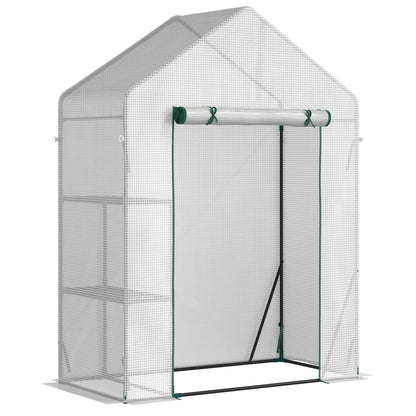Outsunny Walk In Greenhouse with 2 Tier Shelf, Portable Gardening Plant Grow House with Roll up Zip Panel Door, Reinforced PE Cover, 143 x 73 x 195cm, Green 