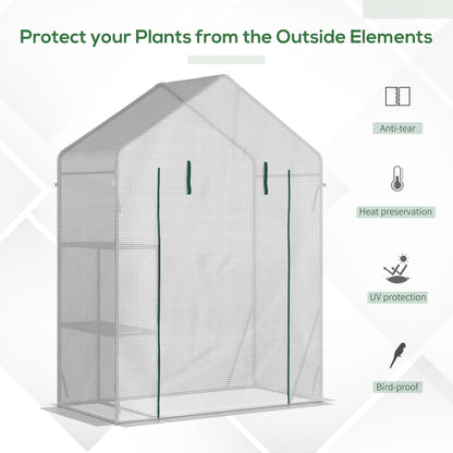 Outsunny Walk In Greenhouse with 2 Tier Shelf, Portable Gardening Plant Grow House with Roll up Zip Panel Door, Reinforced PE Cover, 143 x 73 x 195cm, Green 