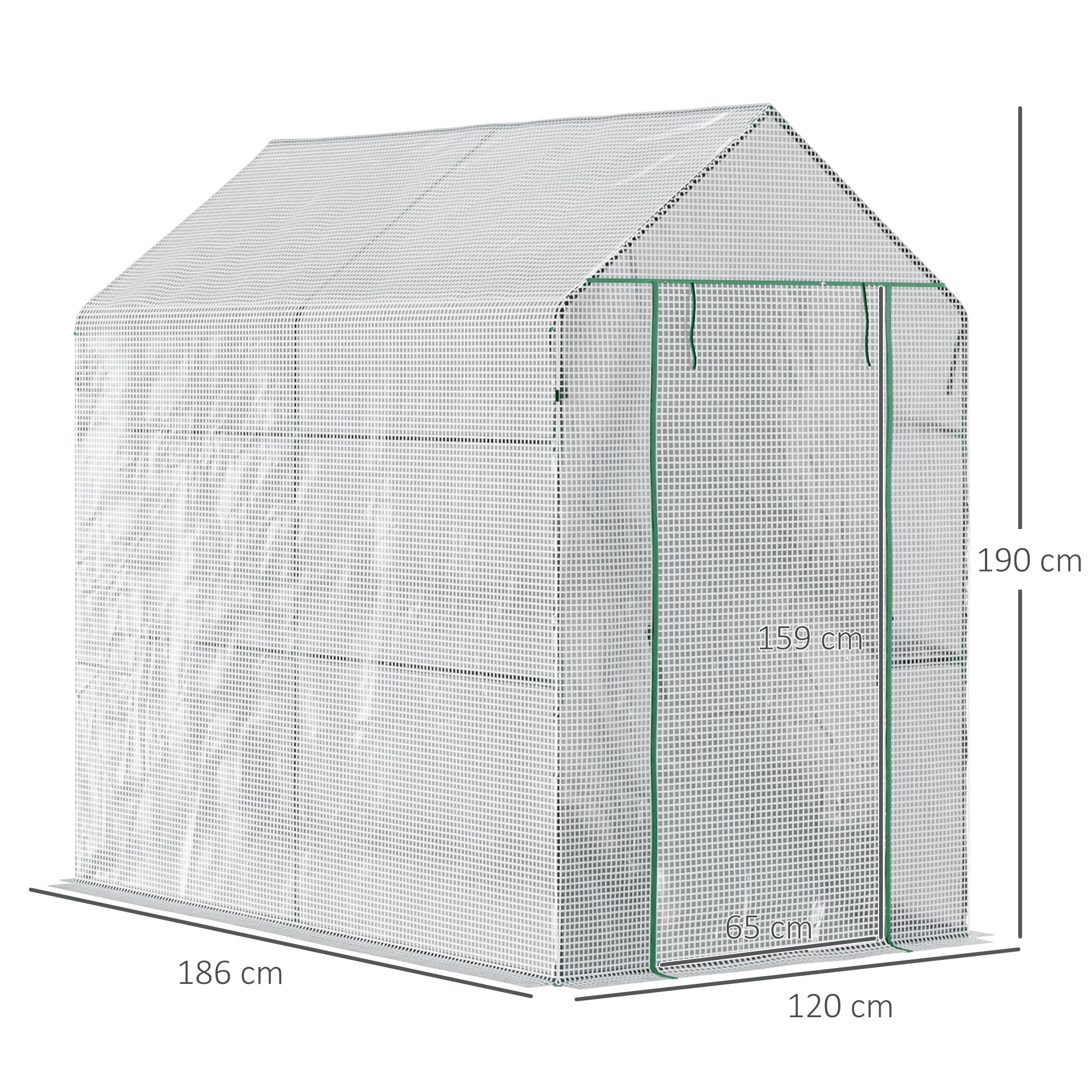 Outsunny Walk In Greenhouse with 2-Tier Shelves, Roll up Zip Panel Door, Garden Polytunnel Steeple Grow House for Outdoor, 6 x 4 x 6ft White 