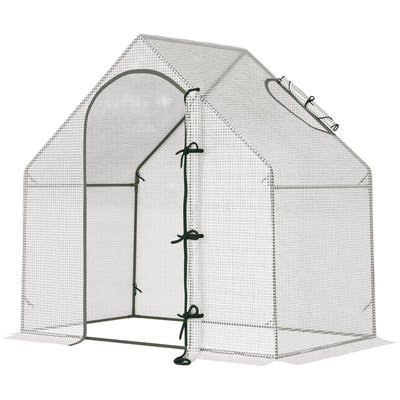 Outsunny Walk-In Greenhouse with Window Roll-Up Door, Portable Garden Grow House with Steel Frame for Vegetable Plant Herb, 180 x 100 x 168cm, White 