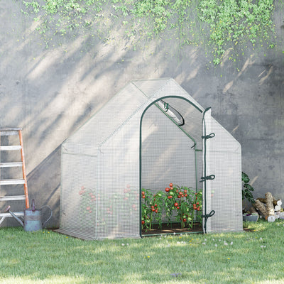 Outsunny Walk-In Greenhouse with Window Roll-Up Door, Portable Garden Grow House with Steel Frame for Vegetable Plant Herb, 180 x 100 x 168cm, White 