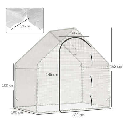 Outsunny Walk-In Greenhouse with Window Roll-Up Door, Portable Garden Grow House with Steel Frame for Vegetable Plant Herb, 180 x 100 x 168cm, White 