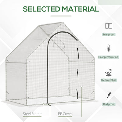 Outsunny Walk-In Greenhouse with Window Roll-Up Door, Portable Garden Grow House with Steel Frame for Vegetable Plant Herb, 180 x 100 x 168cm, White 