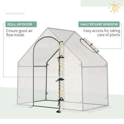 Outsunny Walk-In Greenhouse with Window Roll-Up Door, Portable Garden Grow House with Steel Frame for Vegetable Plant Herb, 180 x 100 x 168cm, White 