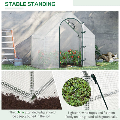 Outsunny Walk-In Greenhouse with Window Roll-Up Door, Portable Garden Grow House with Steel Frame for Vegetable Plant Herb, 180 x 100 x 168cm, White 