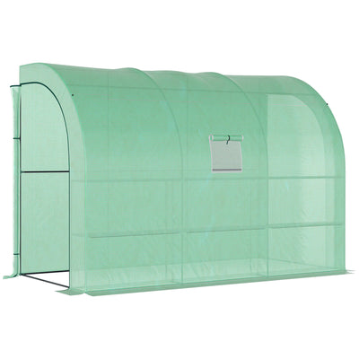 Outsunny Walk-In Lean to Greenhouse with Windows and Zippered Doors, 2 Tiers 6 Wired Shelves 300L x 150W x 213Hcm Green 