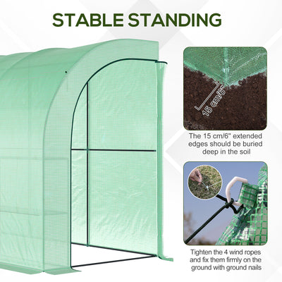 Outsunny Walk-In Lean to Greenhouse with Windows and Zippered Doors, 2 Tiers 6 Wired Shelves 300L x 150W x 213Hcm Green 