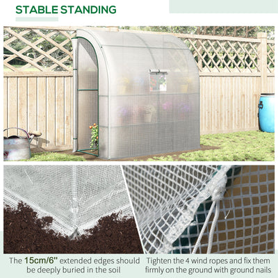Outsunny Walk-In Lean to Wall Greenhouse with Windows and Doors 2 Tiers 4 Wired Shelves 200L x 100W x 215Hcm White 