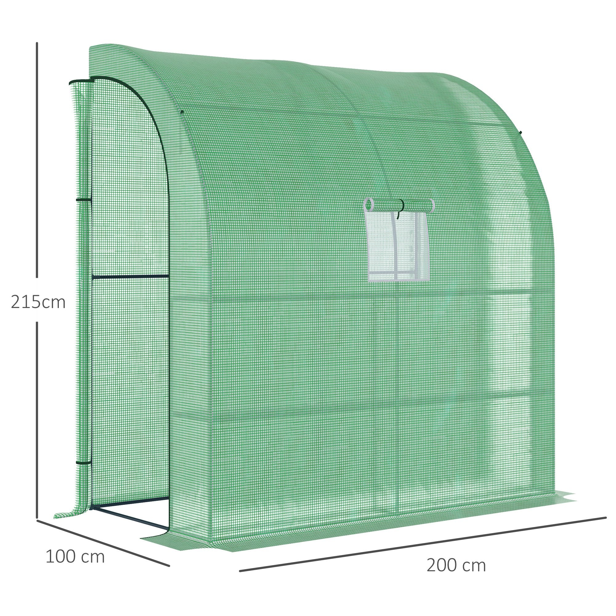 Outsunny Walk-In Lean to Wall Greenhouse with Windows and Doors, Outdoor Green House with 3 Tiers 4 Wired Shelves, 200L x 100W x 215Hcm, Green 