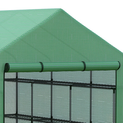 Outsunny Walk-in Greenhouse with 4 Tier 24 Shelves, Portable Grow House with Roll-up Zipped Door, 244 x 180 x 210cm, Green 