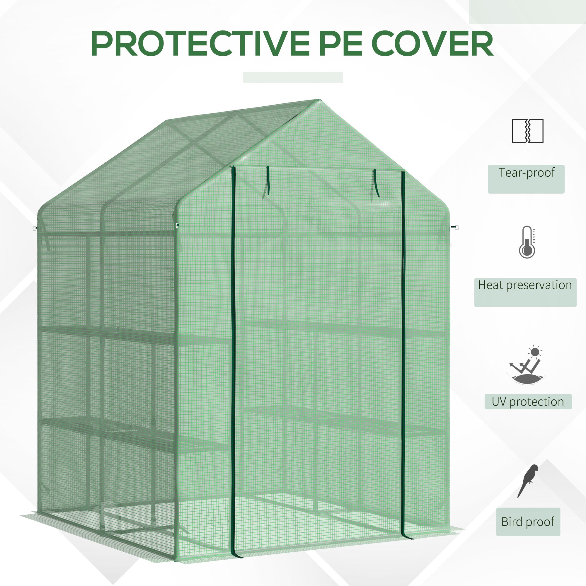 Outsunny Walk in Greenhouse with Shelves Steeple Green House for Garden Grow House Removable Cover 143x138x190cm, Green 