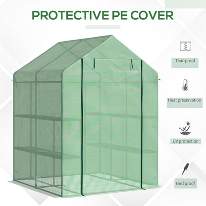 Outsunny Walk in Greenhouse with Shelves Steeple Green House for Garden Grow House Removable Cover 143x138x190cm, Green 