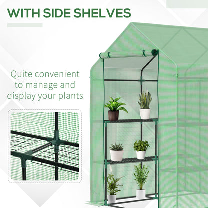 Outsunny Walk in Greenhouse with Shelves Steeple Green House for Garden Grow House Removable Cover 143x138x190cm, Green 