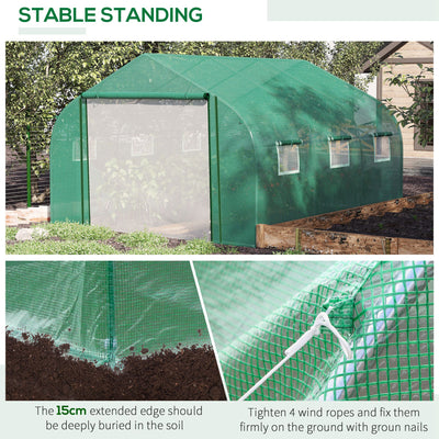Outsunny Walk-in Polytunnel Garden Greenhouse, Outdoor Mesh Door Greenhouse with PE Cover and 6 Windows, 3.5 x 3 x 2m, Green 