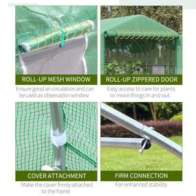 Outsunny Walk-in Polytunnel Garden Greenhouse, Outdoor Mesh Door Greenhouse with PE Cover and 6 Windows, 3.5 x 3 x 2m, Green 