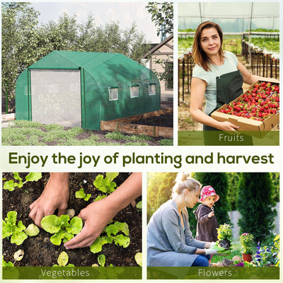 Outsunny Walk-in Polytunnel Garden Greenhouse, Outdoor Mesh Door Greenhouse with PE Cover and 6 Windows, 3.5 x 3 x 2m, Green 