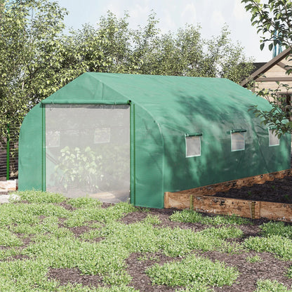 Outsunny Walk-in Polytunnel Garden Greenhouse, Outdoor Mesh Door Greenhouse with PE Cover and 6 Windows, 4.5 x 3 x 2m, Green 