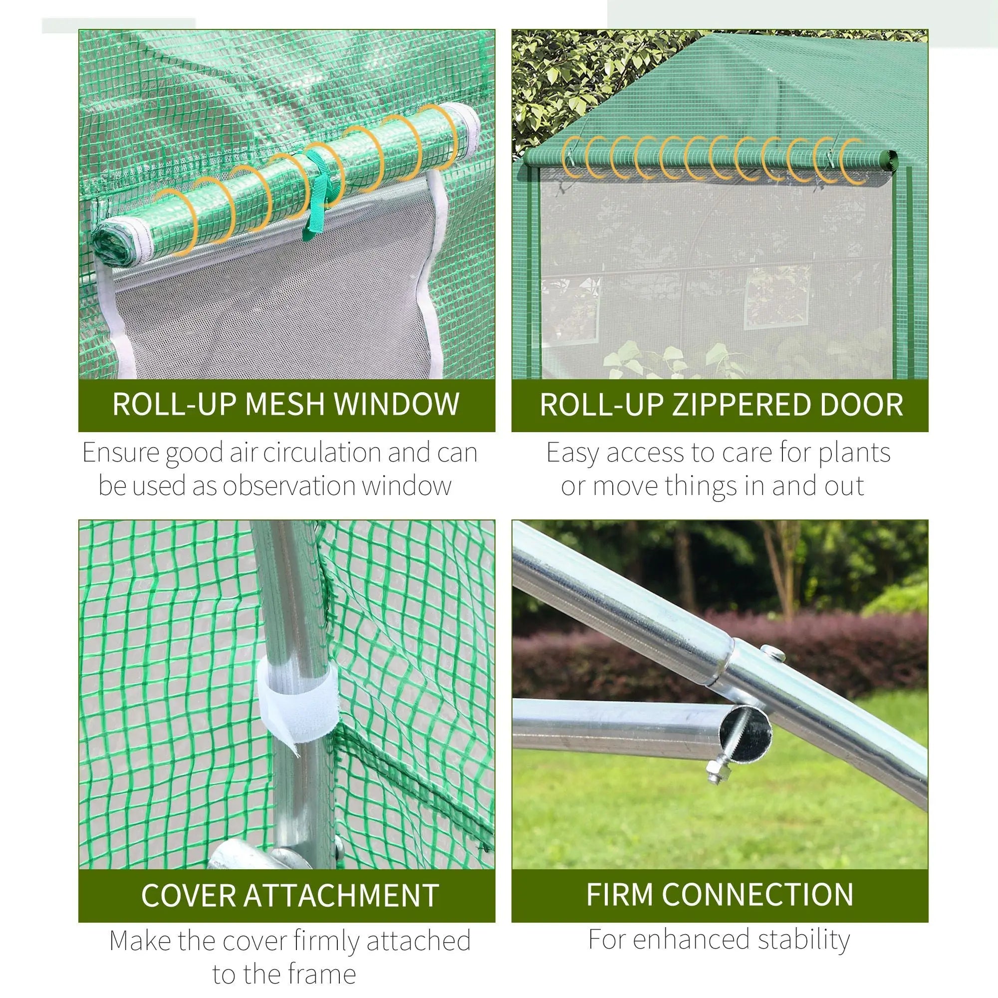 Outsunny Walk-in Polytunnel Garden Greenhouse, Outdoor Mesh Door Greenhouse with PE Cover and 6 Windows, 4.5 x 3 x 2m, Green 